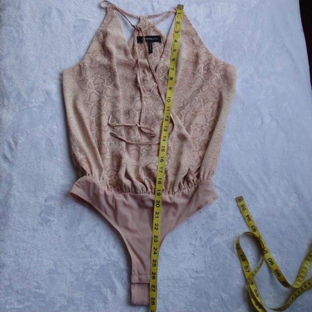 Bcbg Maxazria Faux Wrap Bare Pink Python Bodysuit - image 8